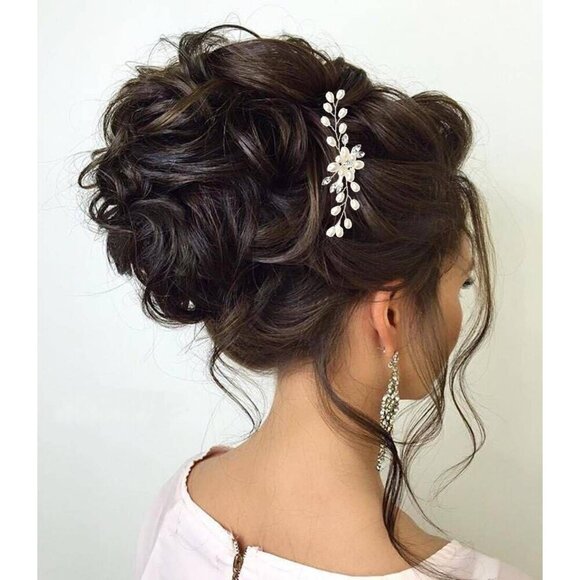 ?Women Silver Hair Comb and 4 Pins Bridal Pearl Crystal Wedding Hair Comb main image 4